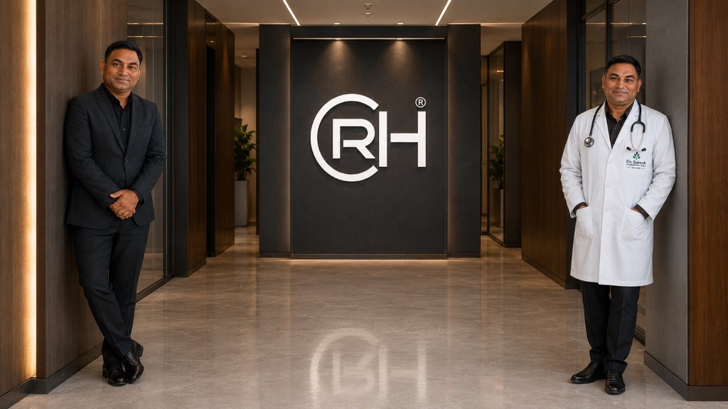 Rohit: Technologist on the left, Clinician on the right, flanking the illuminated RH monogram